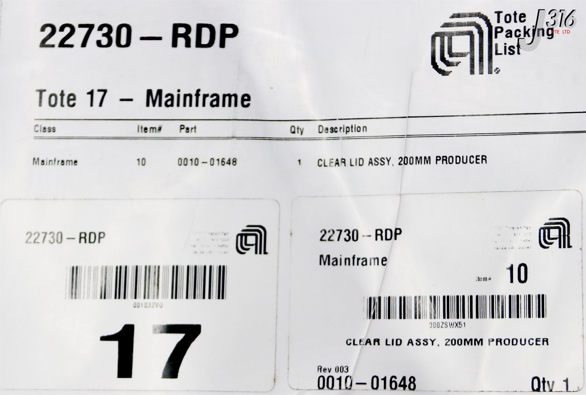 C3846 APPLIED MATERIALS CLEAR LID ASSY, 200MM PRODUCER (NEW) 0010